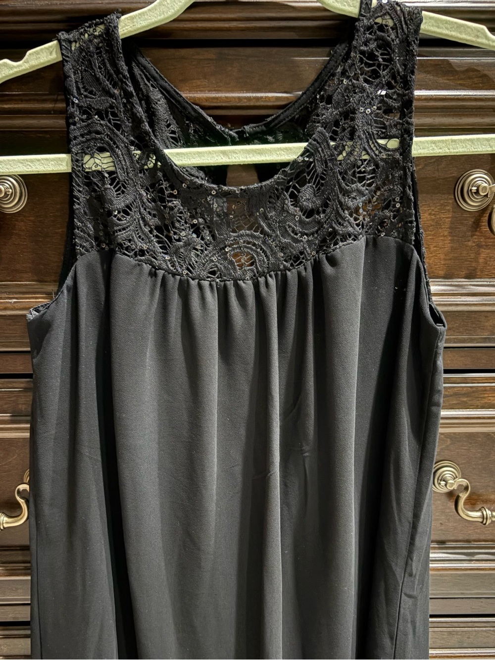 Black Lace Yoke Sleeveless Fully Lined Swing Style Dress - Size XS